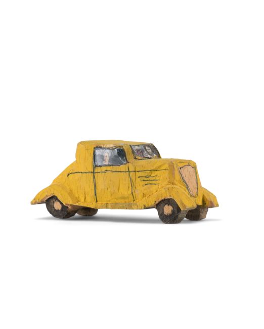 Jorge Lovato Yellow Car Miniature Wood Carving
