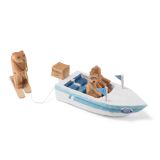 Jorge Lovato Ski Boat with Bears Wood Carving