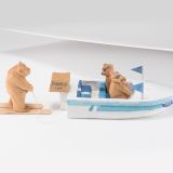 Jorge Lovato Ski Boat with Bears Wood Carving