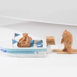 Jorge Lovato Ski Boat with Bears Wood Carving