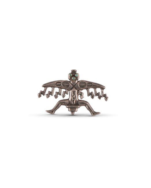 Vintage Cast Figure Pin with Turquoise
