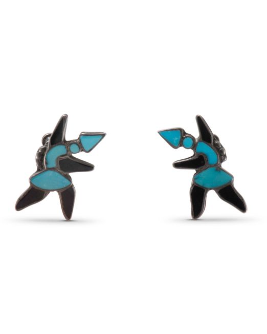 Vintage Zuni Inlay Figure Screw Back Earrings