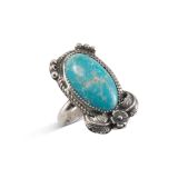 Turquoise and Silver Flower Ring