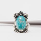 Turquoise and Silver Flower Ring