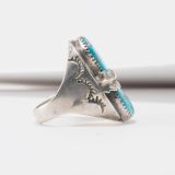 Navajo Two Stone Turquoise Ring with Leaf Accent