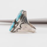 Navajo Two Stone Turquoise Ring with Leaf Accent