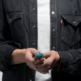 Navajo Two Stone Turquoise Ring with Leaf Accent