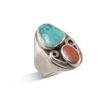 Turquoise and Coral Ring