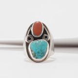 Turquoise and Coral Ring