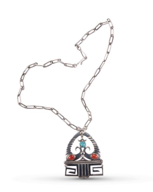 Lewis Lomay Coral, Turquoise and Silver Necklace