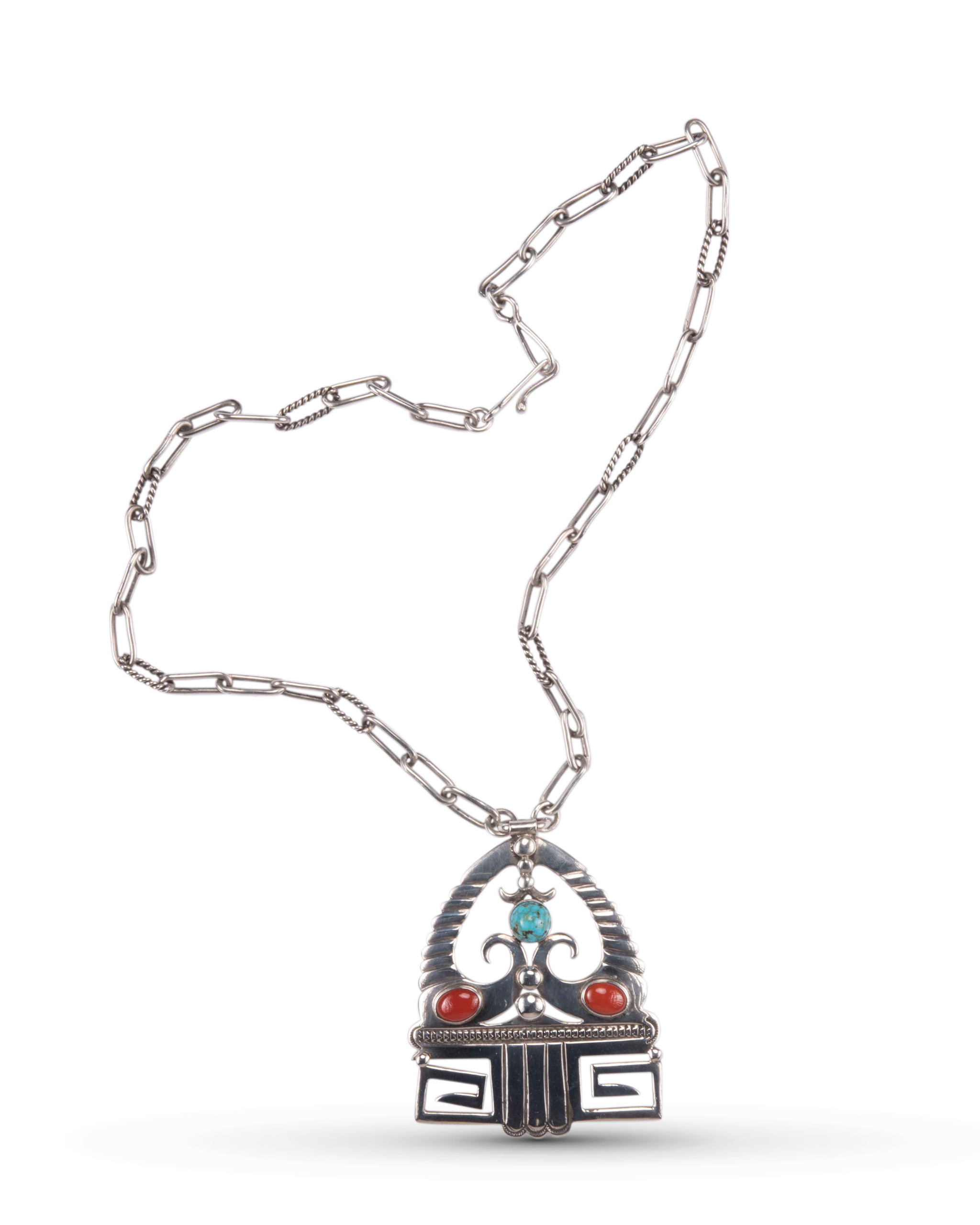 Lewis Lomay Coral, Turquoise and Silver Necklace