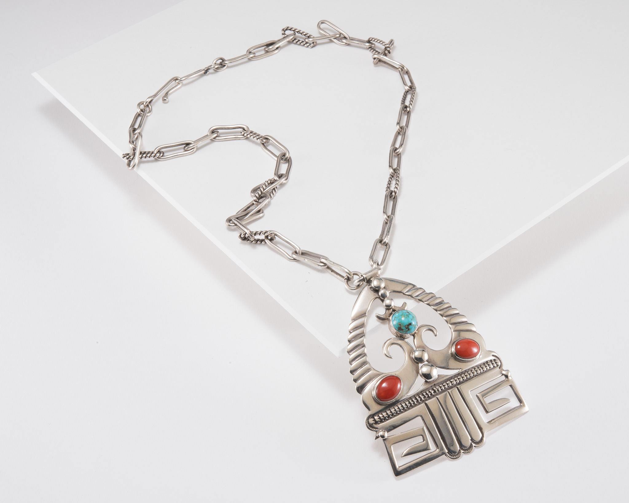 Lewis Lomay Coral, Turquoise and Silver Necklace