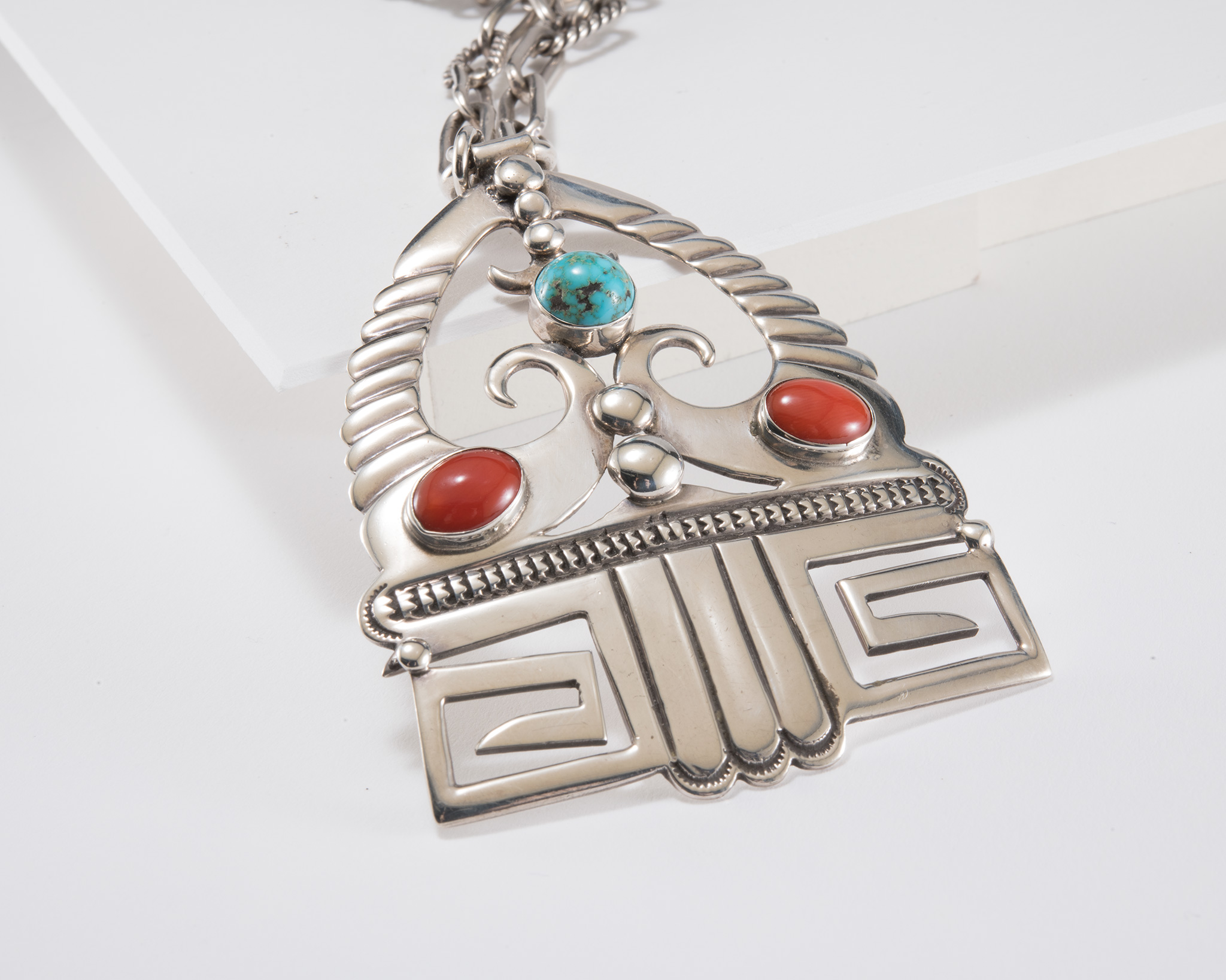 Lewis Lomay Coral, Turquoise and Silver Necklace
