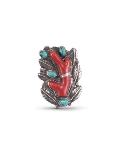 Ralph Tawangyaouma Coral and Turquoise Pin