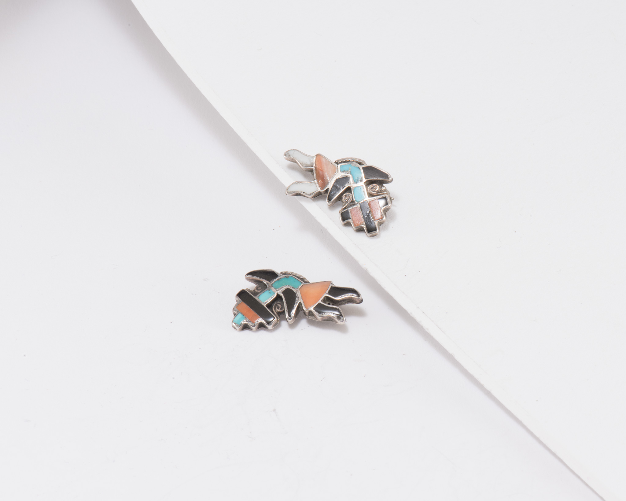Vintage Zuni Inlay Rainbow Man Pin Set
