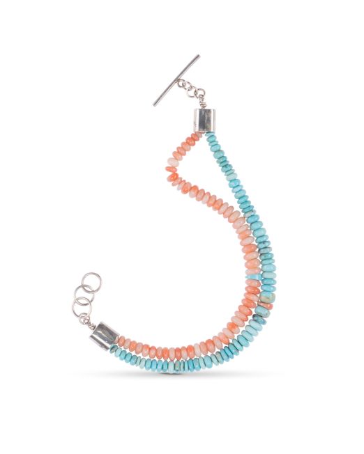 Cheyenne Grabiec Beaded Kingman Turquoise and Angel Skin Coral Bracelet