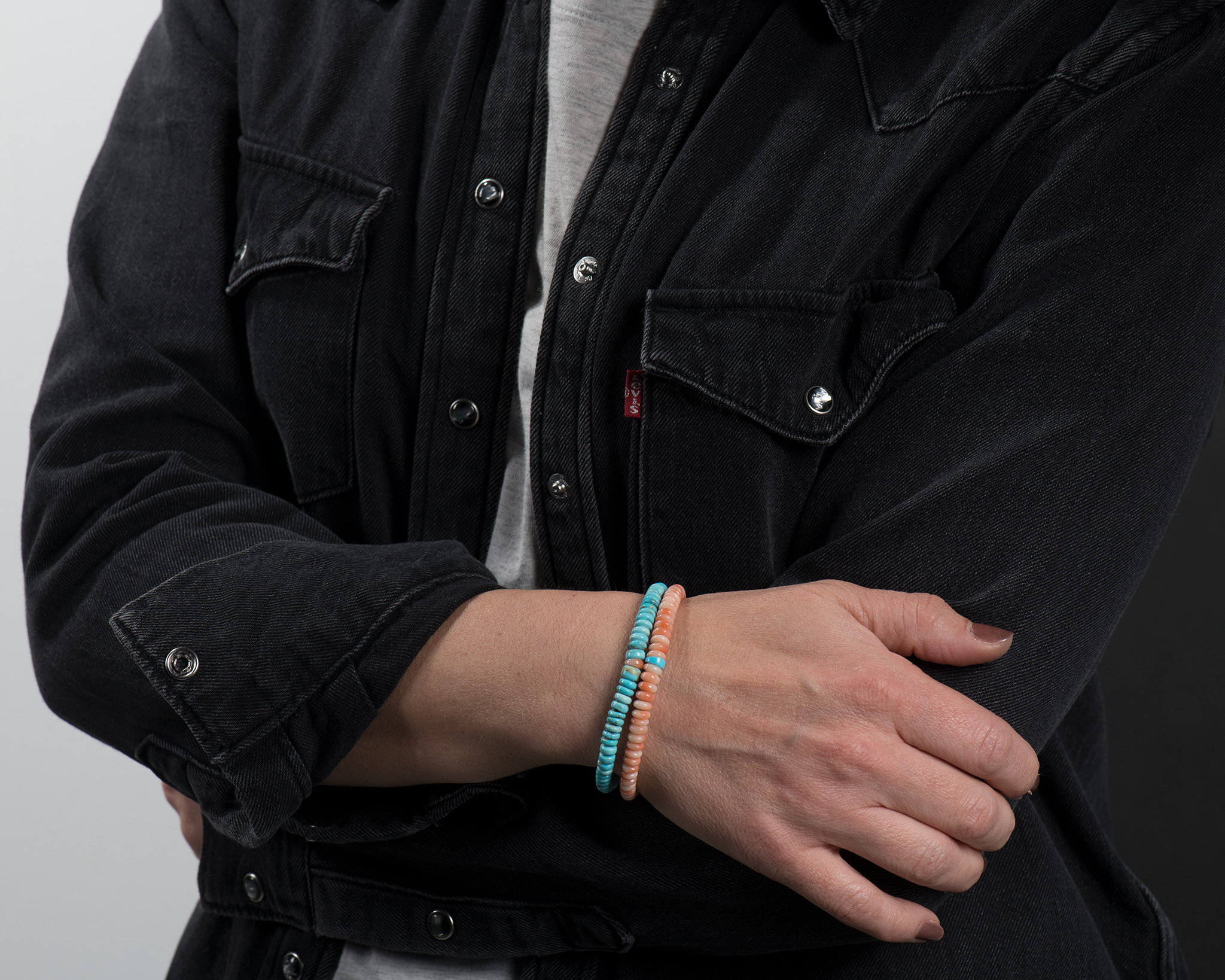 Cheyenne Grabiec Beaded Kingman Turquoise and Angel Skin Coral Bracelet