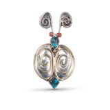 Carol Krena 18Kt Gold, Coral and Bisbee Turquoise Bug Pin