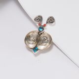 Carol Krena 18Kt Gold, Coral and Bisbee Turquoise Bug Pin