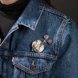 Carol Krena 18Kt Gold, Coral and Bisbee Turquoise Bug Pin