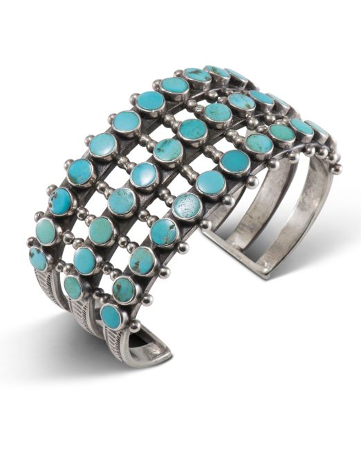 Vintage Navajo Natural Turquoise Inlay Cuff Circa 1940s