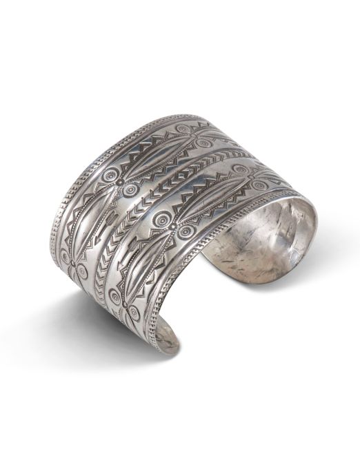Vintage Navajo Stamped Silver Wide Cuff Circa 1930s