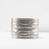 Vintage Navajo Stamped Silver Wide Cuff Circa 1930s