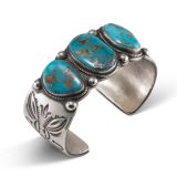 Calvin Martinez Morenci Turquoise and Stamped Silver Cuff