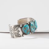 Calvin Martinez Morenci Turquoise and Stamped Silver Cuff