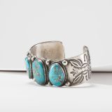 Calvin Martinez Morenci Turquoise and Stamped Silver Cuff
