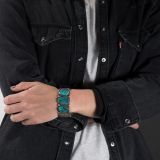 Calvin Martinez Morenci Turquoise and Stamped Silver Cuff