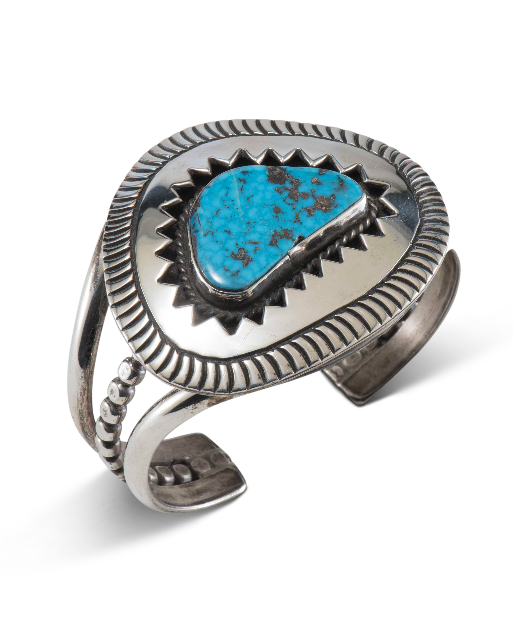 Lorenzo Tortalita Morenci Turquoise and Silver Cuff