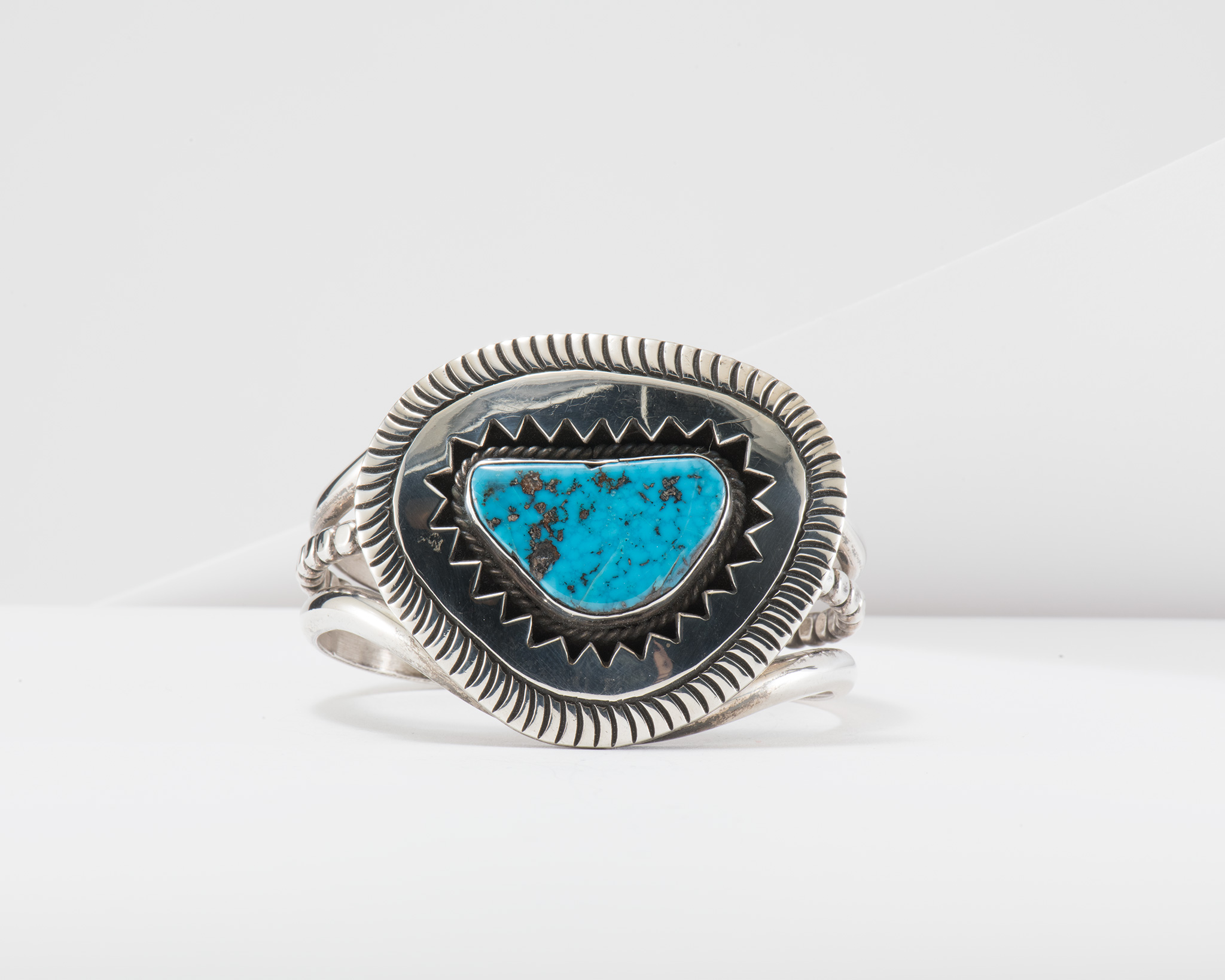 Lorenzo Tortalita Morenci Turquoise and Silver Cuff