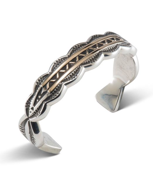 Jennifer Curtis Stamped 14Kt and Sterling Silver Scalloped Edge Cuff