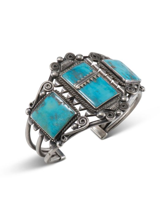 Luke Billy Yazzie Turquoise and Intricate Silverwork Cuff