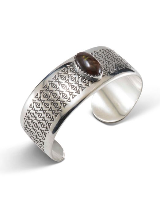 Norbert Peshlakai Sterling Silver and Fire Agate Cuff