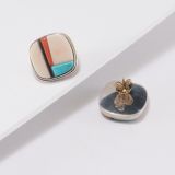 Richard Chavez Fossilized Ivory, Turquoise and Coral Earrings