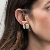 Richard Chavez Fossilized Ivory, Turquoise and Coral Earrings
