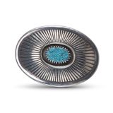 Harvey Begay Indian Mountain Turquoise and Stamped Silver Belt Buckle