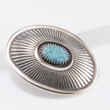 Harvey Begay Indian Mountain Turquoise and Stamped Silver Belt Buckle