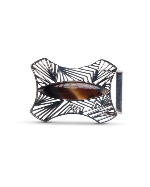 Jared Chavez Brazilian Agate and Cutout Silver Belt Buckle
