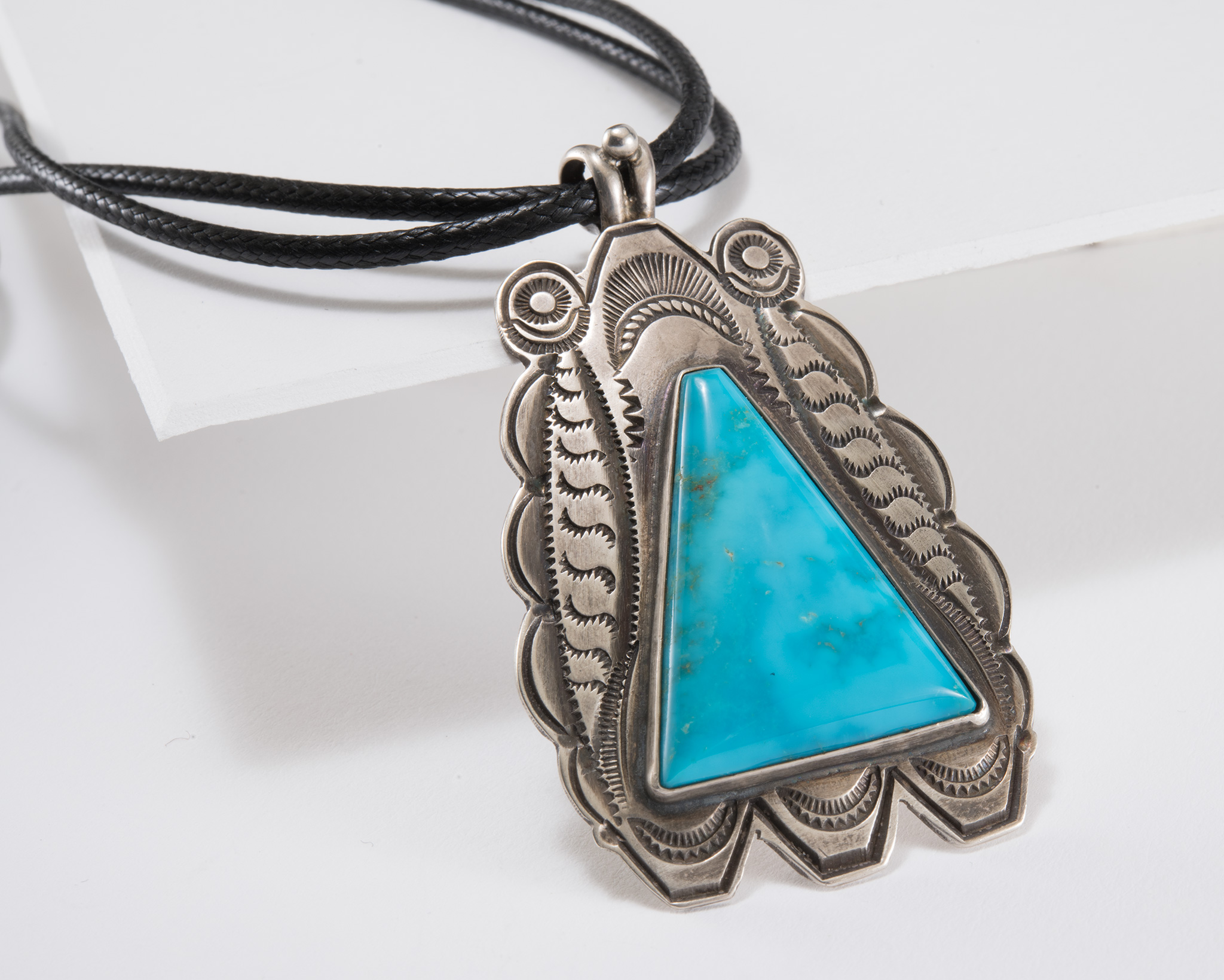 Vintage Navajo Natural Turquoise and Stamped Silver Necklace