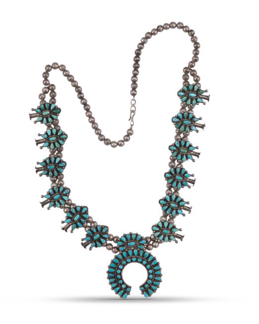 Vintage Zuni Turquoise Squash Blossom Necklace