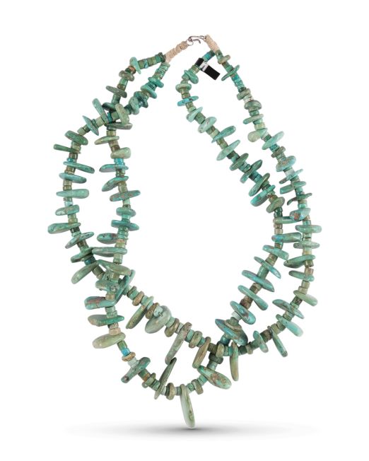 Vintage Navajo Two Strand Natural Turquoise Tab Necklace