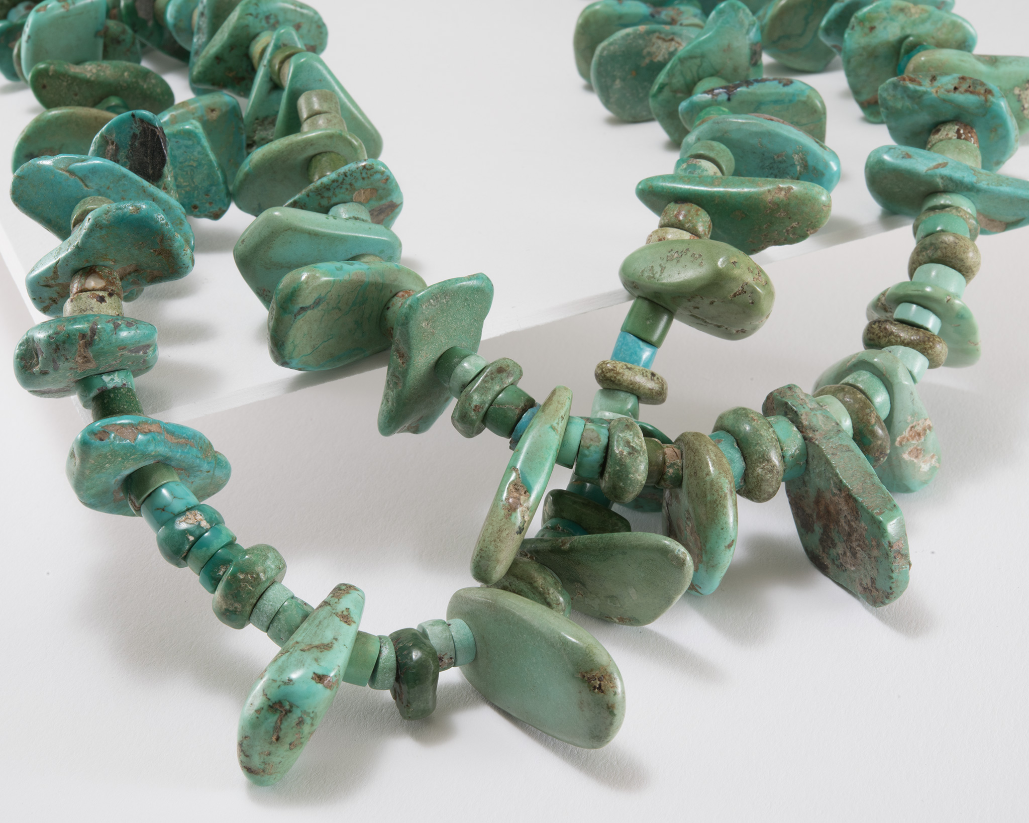 Vintage Navajo Two Strand Natural Turquoise Tab Necklace - Four