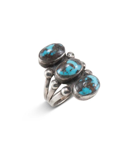 Vintage Navajo Three Stone Persian Turquoise Ring