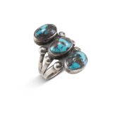 Vintage Navajo Three Stone Persian Turquoise Ring