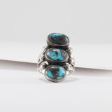 Vintage Navajo Three Stone Persian Turquoise Ring