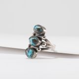 Vintage Navajo Three Stone Persian Turquoise Ring