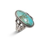 Vintage Navajo Turquoise and Twisted Wire Ring Circa 1940s